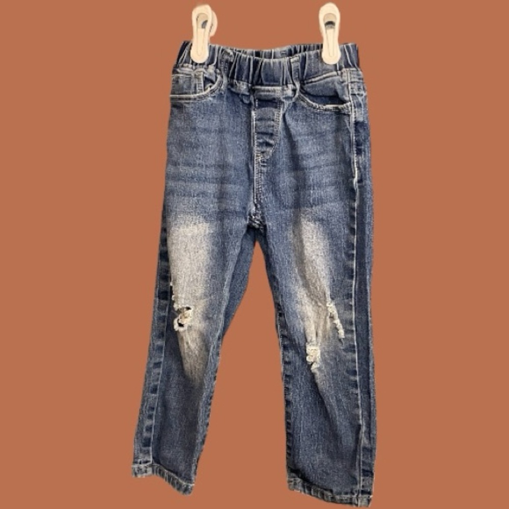 Shein Boys Blue Distressed Mid-Wash Straight Jeans Size 3T